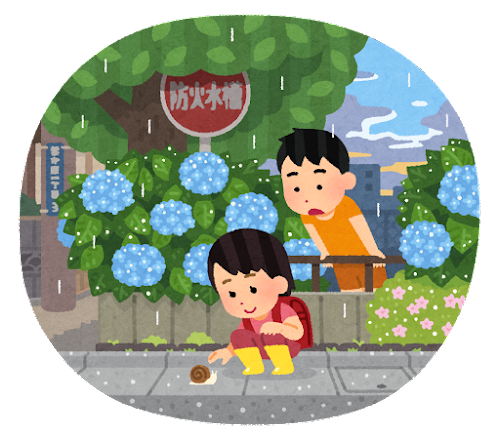 アジサイと子どものイラスト