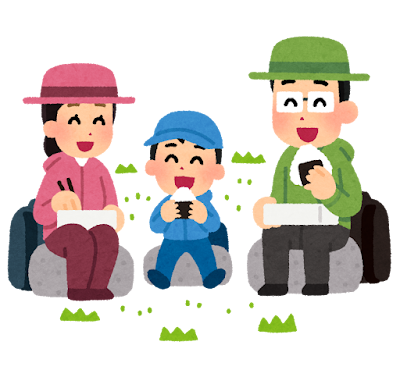 お弁当を食べる親子のイラスト お弁当を食べる親子のイラスト