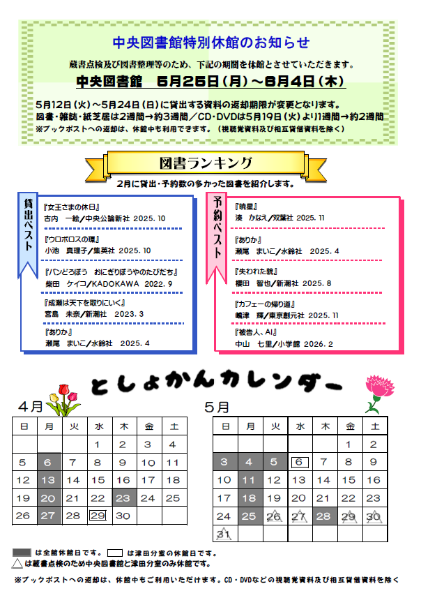 令和8年4月号としょかんだより第4面