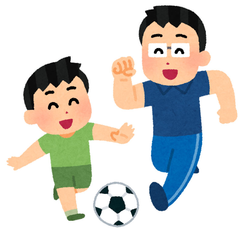サッカーをしている親子のイラスト