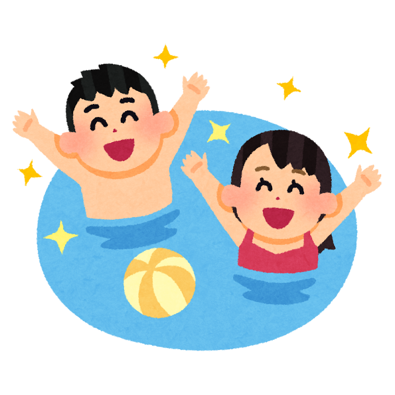 プールであそぶひとたちのイラスト